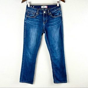 CABI |👖”The Straight” Style Blue Faded Distressed Cropped Low-Rise Denim Jeans
